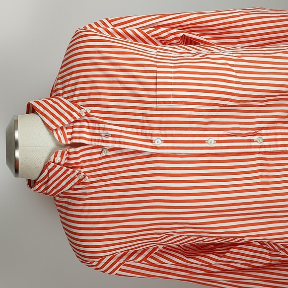 Y2K Brooks Brothers Orange White Striped Button Down Shirt Cotton SZ Large - Picture 11 of 11